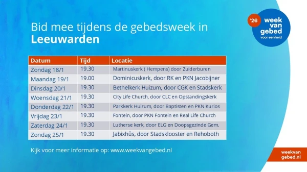 Week van gebed voor eenheid 2026: Eén van Geest.